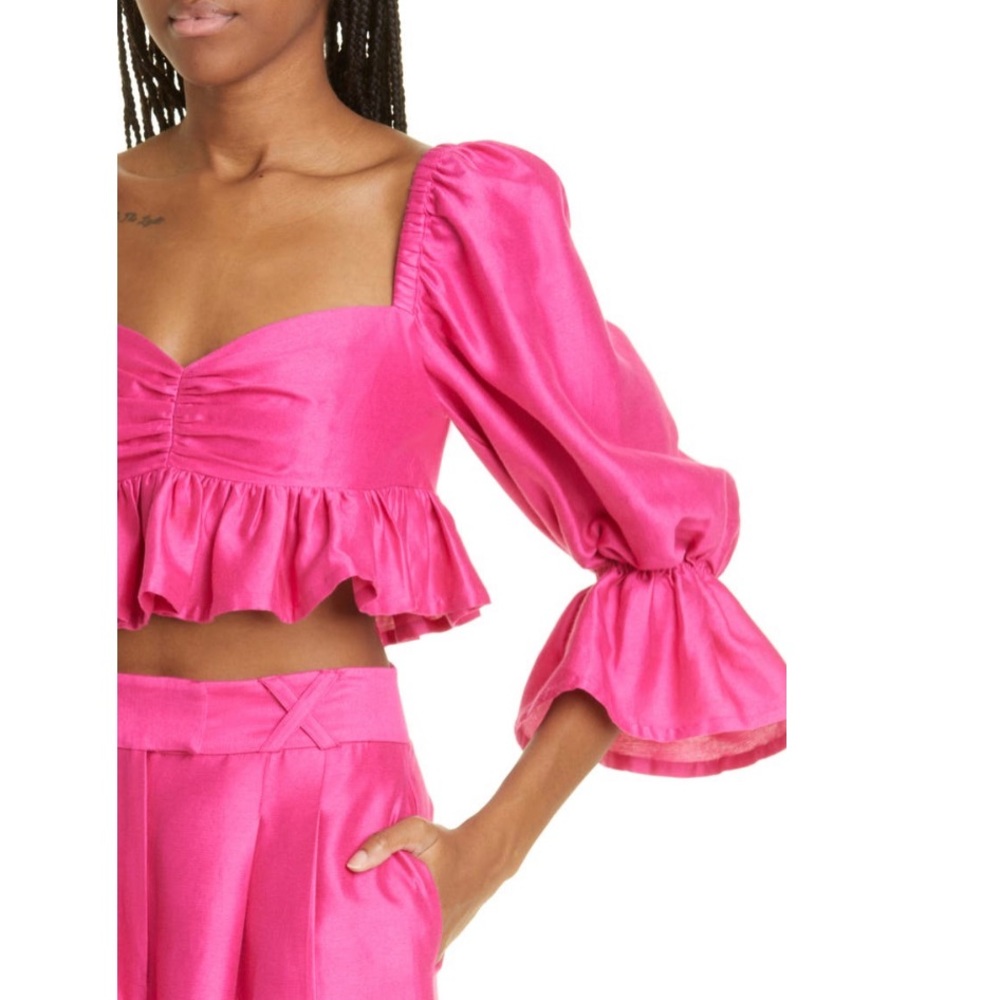ALEMAIS💕Blaire Ruffle Blouson Crop Top In Fuchsia Size US 2 - Picture 4 of 14